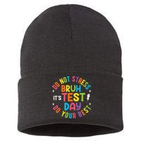 Bruh Its Test Day Rock The Test Teacher Student Testing Day Sustainable Knit Beanie