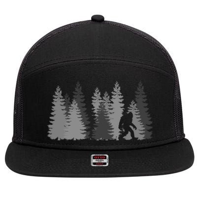 Bigfoot In The Forest Sasquatch Cute Gift 7 Panel Mesh Trucker Snapback Hat