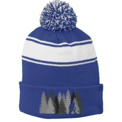 Bigfoot In The Forest Sasquatch Cute Gift Stripe Pom Pom Beanie