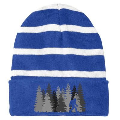 Bigfoot In The Forest Sasquatch Cute Gift Striped Beanie with Solid Band