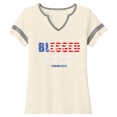 Blessed Is The Nation Whose God Is The Lord – Usa Psalm 33 Ladies Halftime Notch Neck Tee