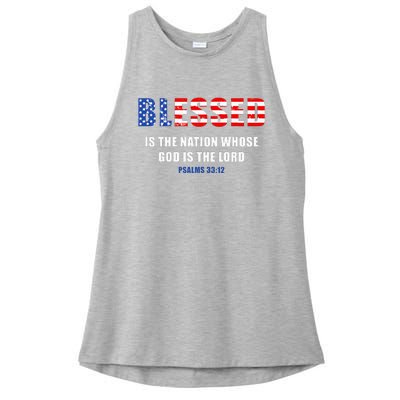 Blessed Is The Nation Whose God Is The Lord – Usa Psalm 33 Ladies PosiCharge Tri-Blend Wicking Tank