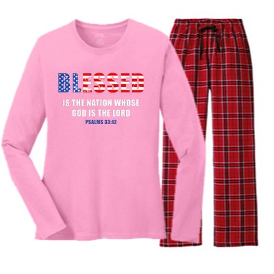 Blessed Is The Nation Whose God Is The Lord – Usa Psalm 33 Women's Long Sleeve Flannel Pajama Set 