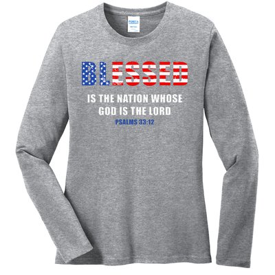 Blessed Is The Nation Whose God Is The Lord – Usa Psalm 33 Ladies Long Sleeve Shirt