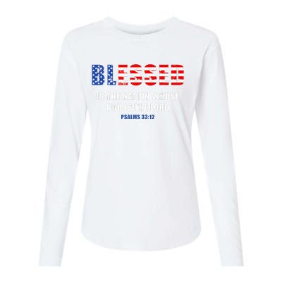 Blessed Is The Nation Whose God Is The Lord – Usa Psalm 33 Womens Cotton Relaxed Long Sleeve T-Shirt