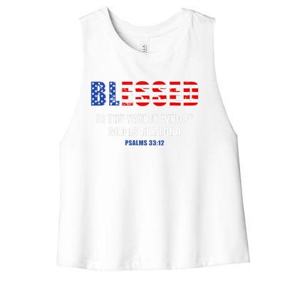 Blessed Is The Nation Whose God Is The Lord – Usa Psalm 33 Women's Racerback Cropped Tank