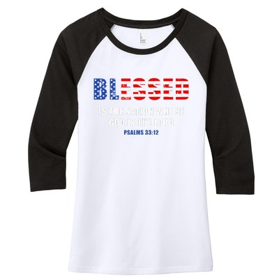 Blessed Is The Nation Whose God Is The Lord – Usa Psalm 33 Women's Tri-Blend 3/4-Sleeve Raglan Shirt