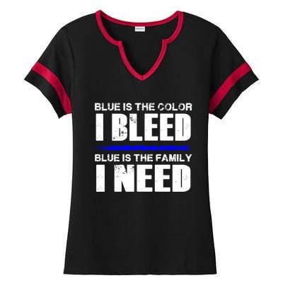 Blue Is The Color I Bleed Blue Is The Family I Need Gift Ladies Halftime Notch Neck Tee