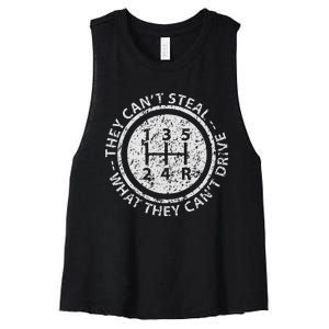 Built In Theft Protection Funny Stick Shift Manual Car Women's Racerback Cropped Tank