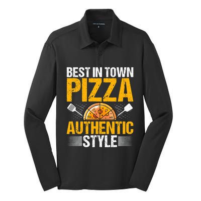 Best In Town Pizza Authentic Style Funny Baker Pizza Chef Silk Touch Performance Long Sleeve Polo