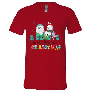 Believe In The Magic Of Christmas Merry Christmas Day V-Neck T-Shirt