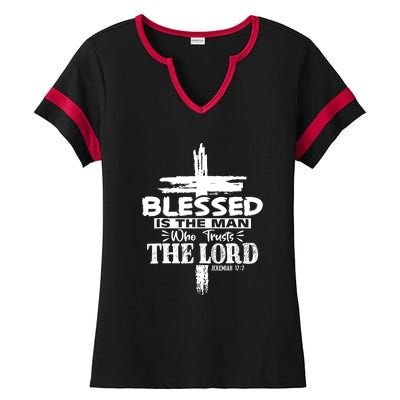 Blessed Is The Man Who Trusts The Lord Funny Christian Bible Ladies Halftime Notch Neck Tee