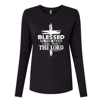 Blessed Is The Man Who Trusts The Lord Funny Christian Bible Womens Cotton Relaxed Long Sleeve T-Shirt