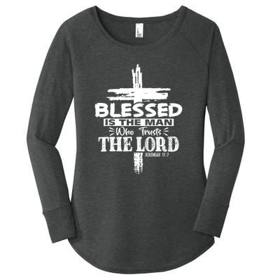 Blessed Is The Man Who Trusts The Lord Funny Christian Bible Women's Perfect Tri Tunic Long Sleeve Shirt