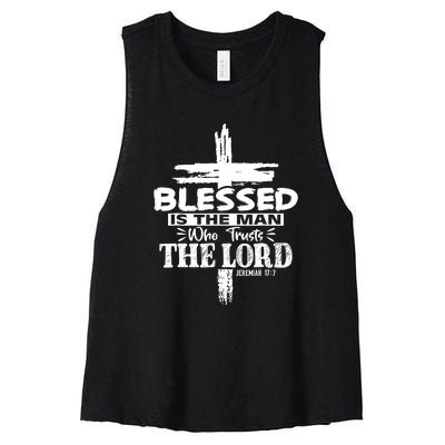 Blessed Is The Man Who Trusts The Lord Funny Christian Bible Women's Racerback Cropped Tank