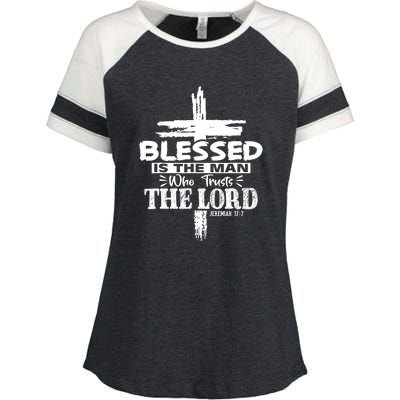 Blessed Is The Man Who Trusts The Lord Funny Christian Bible Enza Ladies Jersey Colorblock Tee