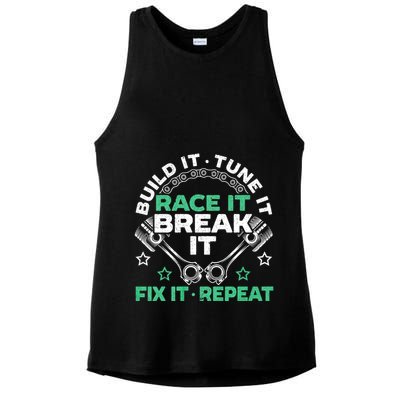 Build It Tune It Race It Break It Fix It Repeat Motorsport Ladies PosiCharge Tri-Blend Wicking Tank
