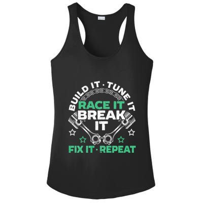 Build It Tune It Race It Break It Fix It Repeat Motorsport Ladies PosiCharge Competitor Racerback Tank