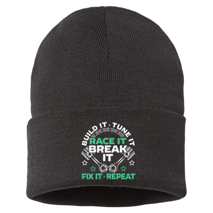 Build It Tune It Race It Break It Fix It Repeat Motorsport Sustainable Knit Beanie