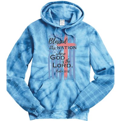 Blessed is the nation whose God is the Lord American flag Tie Dye Hoodie