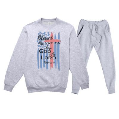 Blessed is the nation whose God is the Lord American flag Premium Crewneck Sweatsuit Set