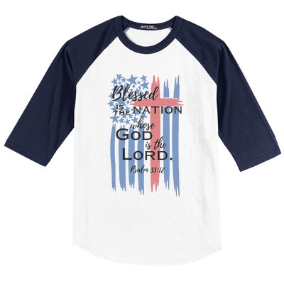 Blessed is the nation whose God is the Lord American flag Baseball Sleeve Shirt