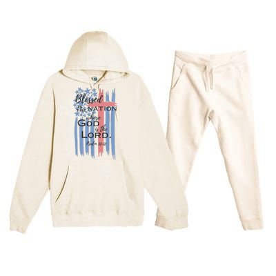 Blessed is the nation whose God is the Lord American flag Premium Hooded Sweatsuit Set