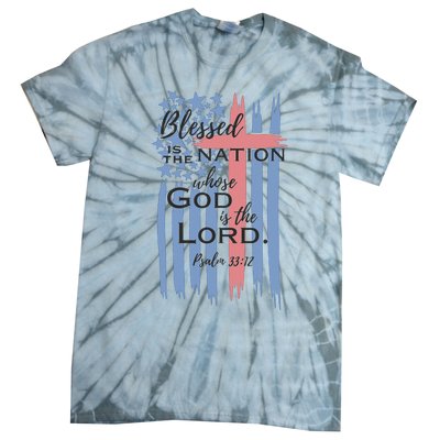 Blessed is the nation whose God is the Lord American flag Tie-Dye T-Shirt