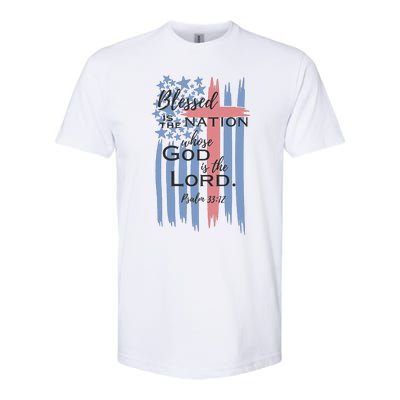 Blessed is the nation whose God is the Lord American flag Softstyle CVC T-Shirt