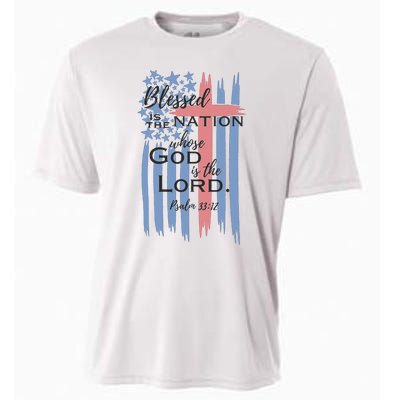 Blessed is the nation whose God is the Lord American flag Cooling Performance Crew T-Shirt