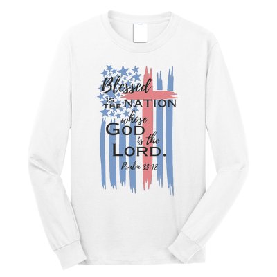 Blessed is the nation whose God is the Lord American flag Long Sleeve Shirt