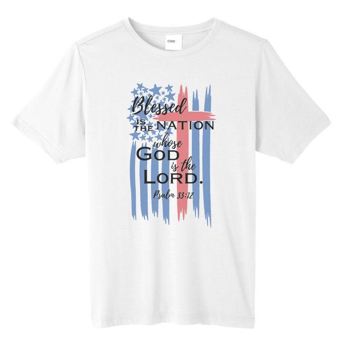 Blessed is the nation whose God is the Lord American flag Tall Fusion ChromaSoft Performance T-Shirt