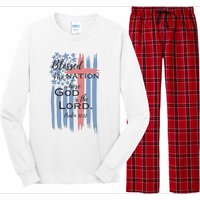 Blessed is the nation whose God is the Lord American flag Long Sleeve Pajama Set