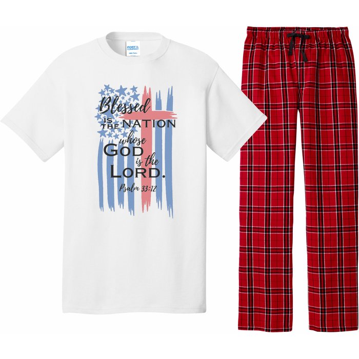 Blessed is the nation whose God is the Lord American flag Pajama Set