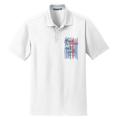 Blessed is the nation whose God is the Lord American flag Dry Zone Grid Polo