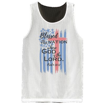 Blessed is the nation whose God is the Lord American flag Mesh Reversible Basketball Jersey Tank