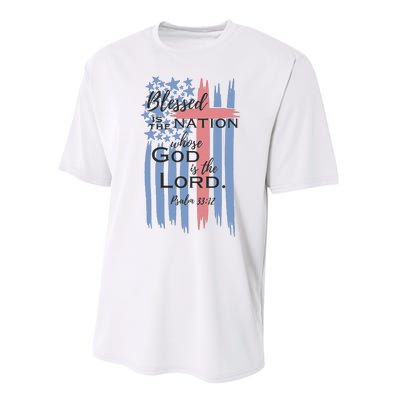 Blessed is the nation whose God is the Lord American flag Performance Sprint T-Shirt