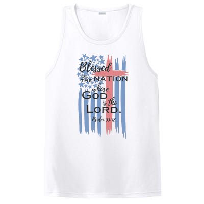 Blessed is the nation whose God is the Lord American flag PosiCharge Competitor Tank