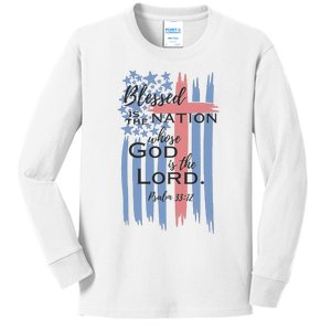 Blessed is the nation whose God is the Lord American flag Kids Long Sleeve Shirt