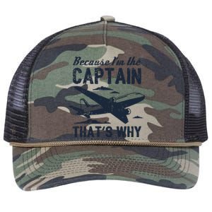 Because Im The Captain Thats Why Funny Pilot Gift Retro Rope Trucker Hat Cap