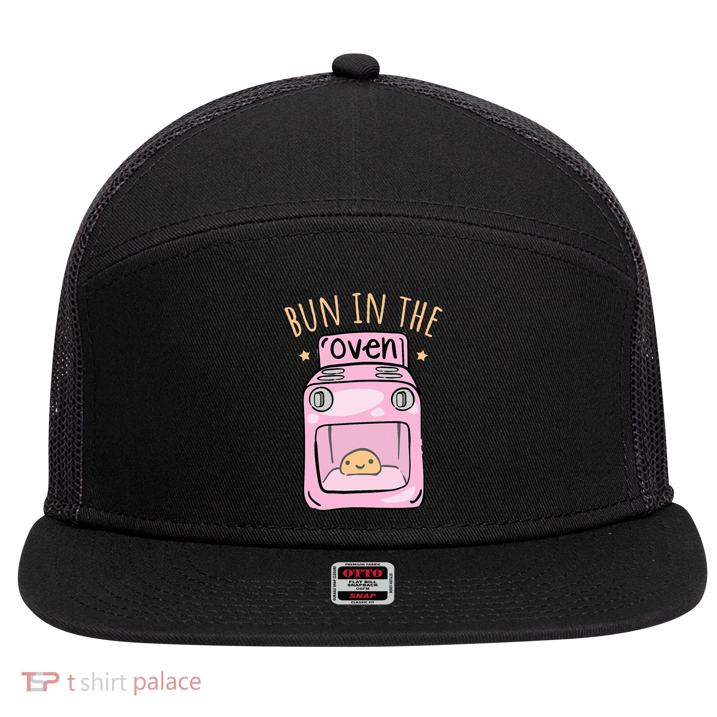 Bun In The Oven Baby Announcement 7 Panel Mesh Trucker Snapback Hat