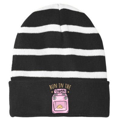 Bun In The Oven Baby Announcement Striped Beanie with Solid Band