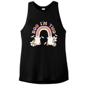 Boo I'm Two Birthday Cute Ghost Rainbow Halloween Groovy Ladies PosiCharge Tri-Blend Wicking Tank