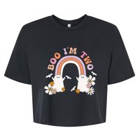 Boo I'm Two Birthday Cute Ghost Rainbow Halloween Groovy Bella+Canvas Jersey Crop Tee