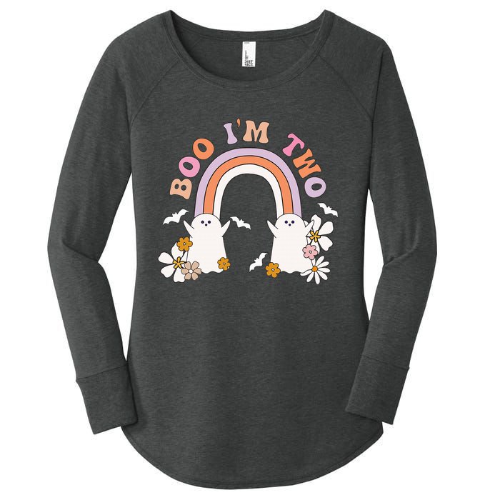 Boo I'm Two Birthday Cute Ghost Rainbow Halloween Groovy Women's Perfect Tri Tunic Long Sleeve Shirt