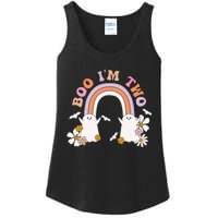 Boo I'm Two Birthday Cute Ghost Rainbow Halloween Groovy Ladies Essential Tank