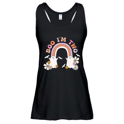 Boo I'm Two Birthday Cute Ghost Rainbow Halloween Groovy Ladies Essential Flowy Tank