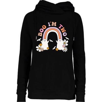 Boo I'm Two Birthday Cute Ghost Rainbow Halloween Groovy Womens Funnel Neck Pullover Hood