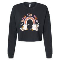 Boo I'm Two Birthday Cute Ghost Rainbow Halloween Groovy Cropped Pullover Crew