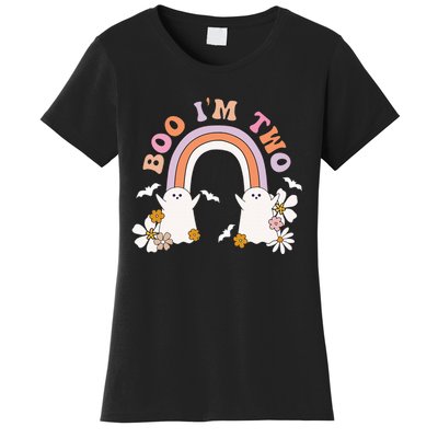 Boo I'm Two Birthday Cute Ghost Rainbow Halloween Groovy Women's T-Shirt